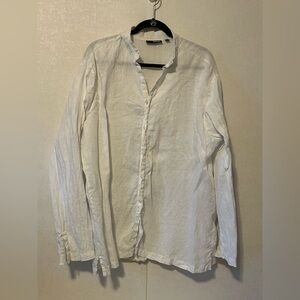 Murano linen mandarin collar button up | White | women’s XL